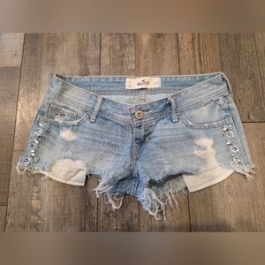 Hollister Light Blue Distressed Denim Shorts